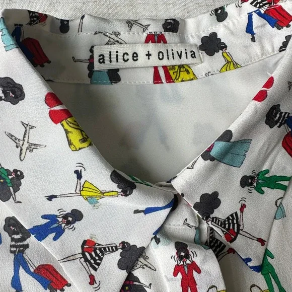 Alice + Olivia Willa Passport Stace Face Silk Top Size M - Picture 5 of 13